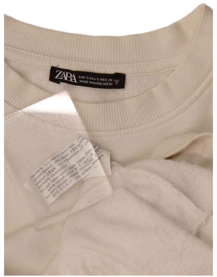 Zara Womens Crop Oversized Sweatshirt Jumper UK 10 Small White Cotton