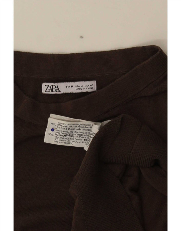 Zara Womens Crew Neck Jumper Sweater UK 14 Medium Brown Cotton