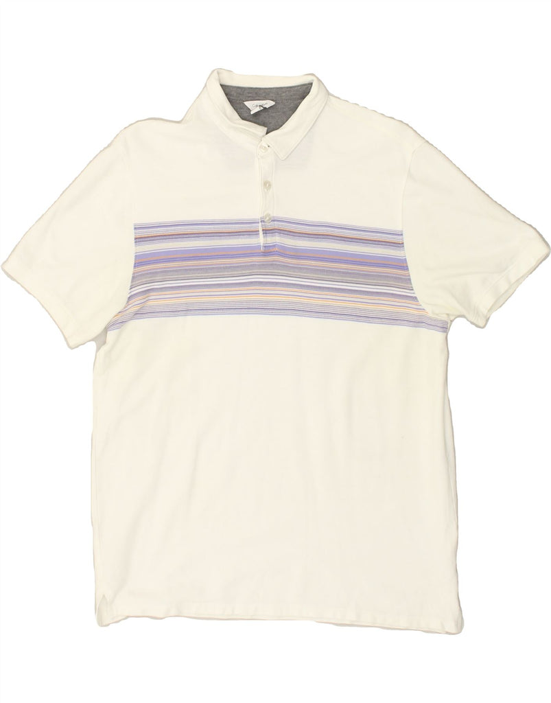 CALVIN KLEIN Mens Polo Shirt Medium White Striped | Vintage Calvin Klein | Thrift | Second-Hand Calvin Klein | Used Clothing | Messina Hembry 