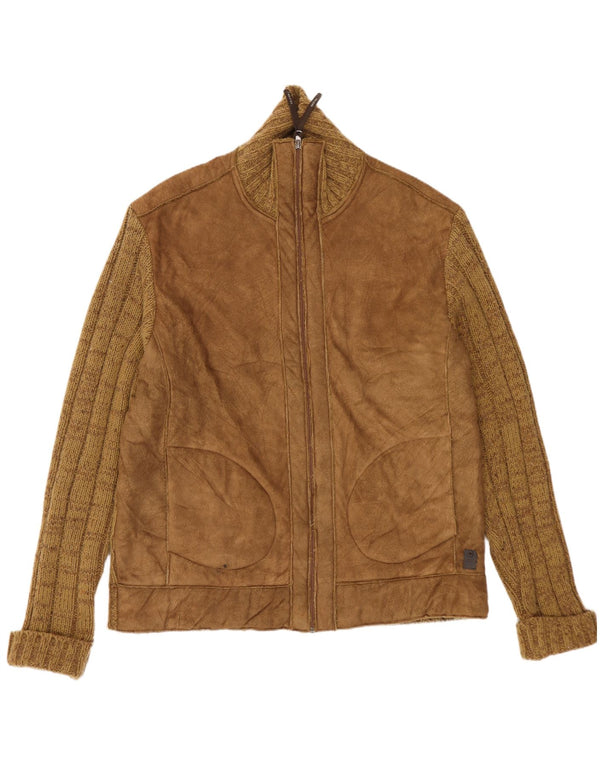 Sevres Mens Full Zip Cardigan Sweater UK 42 XL Beige Wool
