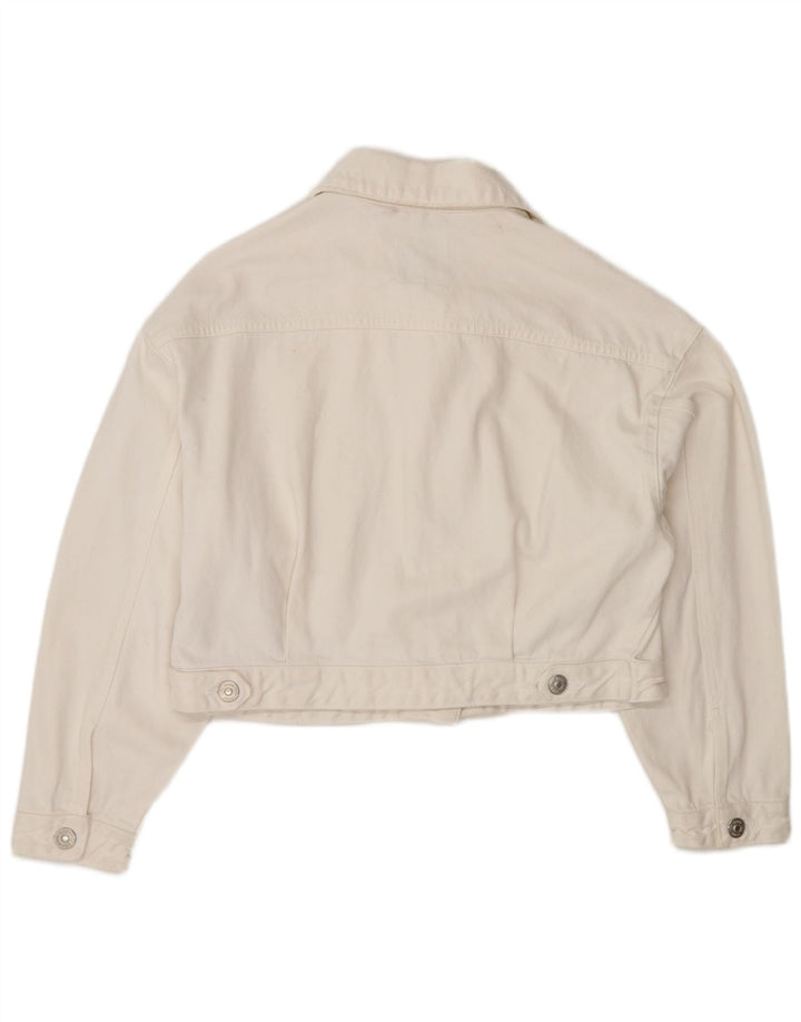 Zara Womens Crop Oversized Denim Jacket UK 10 Small White Cotton