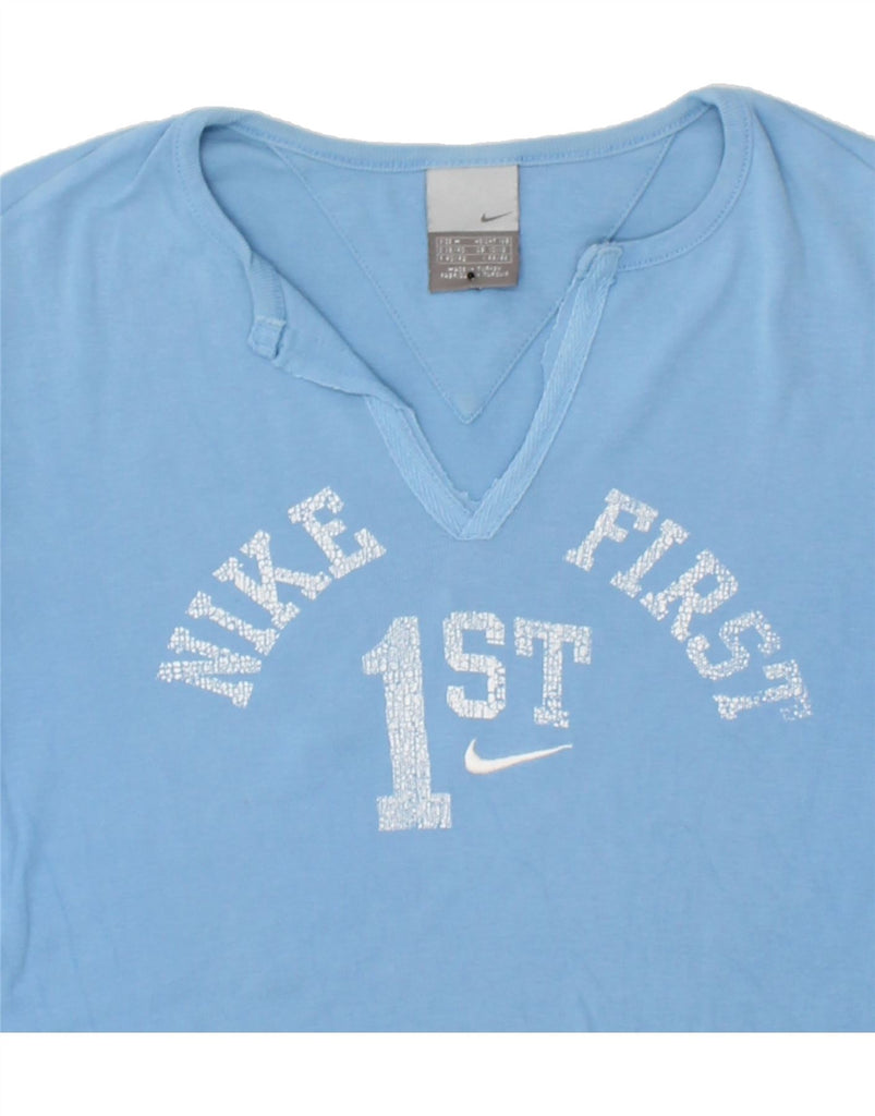 NIKE Womens Crop Graphic Top Long Sleeve UK 10/12 Medium Blue Vintage Nike and Second-Hand Nike from Messina Hembry 