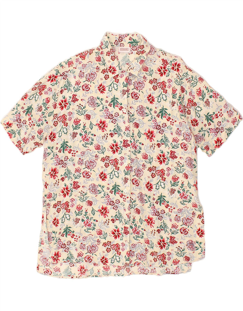 STEFANEL Womens Short Sleeve Shirt UK 16 Large Beige Floral | Vintage Stefanel | Thrift | Second-Hand Stefanel | Used Clothing | Messina Hembry 