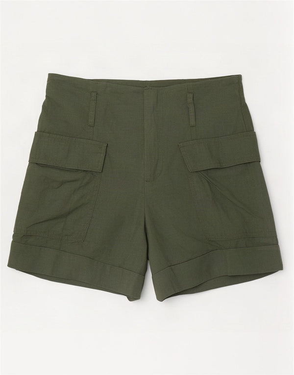 Zara Womens High Waist Cargo Shorts XS W24 Khaki Linen