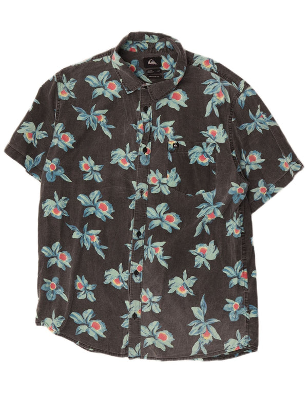 Quiksilver Mens Short Sleeve Regular Fit Shirt Large Grey Floral Cotton