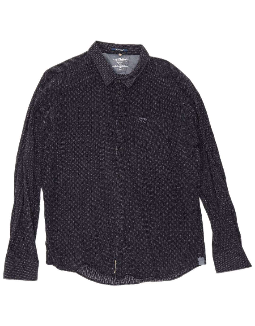 PEPE Jeans Mens Shirt XL Navy Blue Spotted Cotton