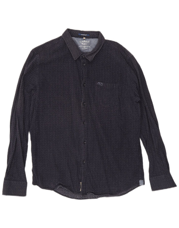 PEPE Jeans Mens Shirt XL Navy Blue Spotted Cotton