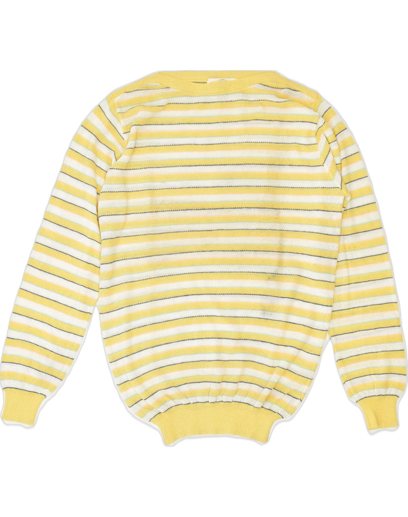 VINTAGE Womens Boat Neck Jumper Sweater UK 20 2XL Yellow Striped Cotton | Vintage | Thrift | Second-Hand | Used Clothing | Messina Hembry 