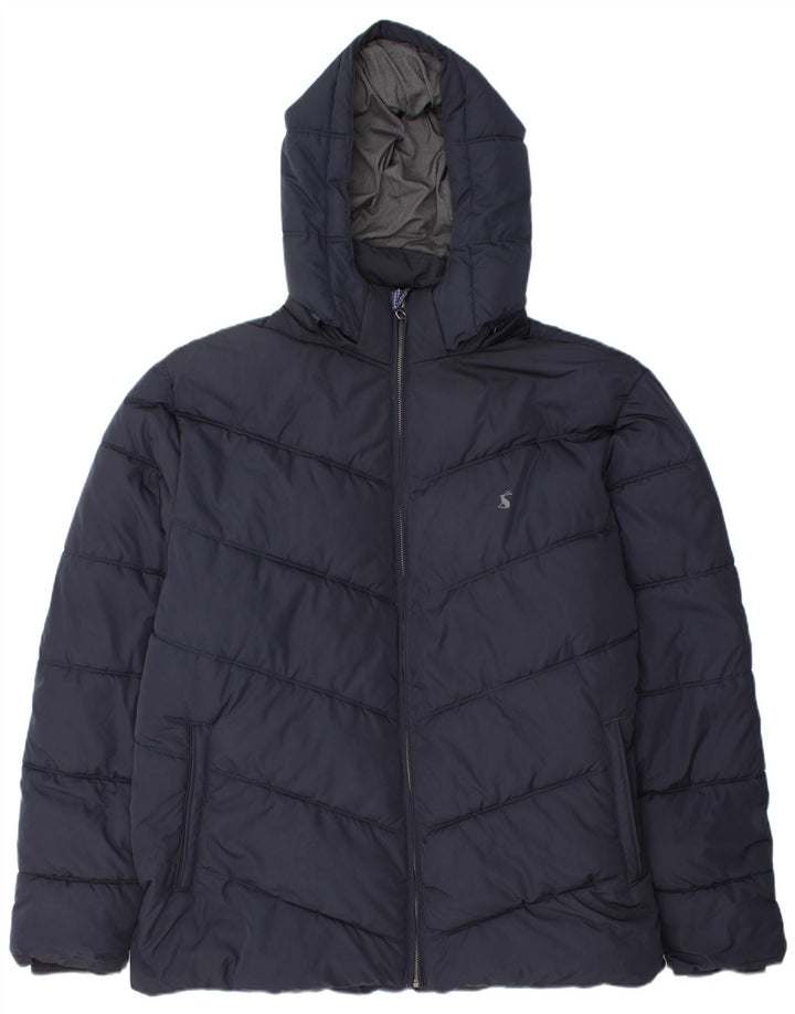 JOULES Mens Hooded Padded Jacket UK 44 2XL Navy Blue Polyester