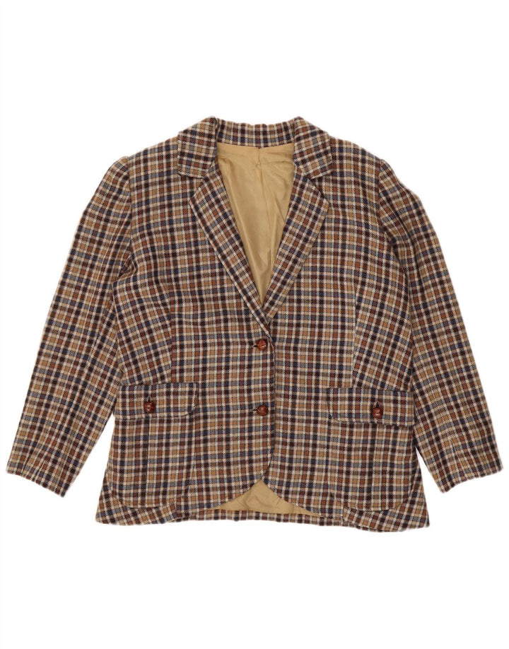 Vintage Womens 2 Button Blazer Jacket UK 14 Medium Beige Check