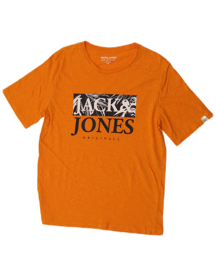 Jack & Jones Mens Graphic T-Shirt Top Medium Orange