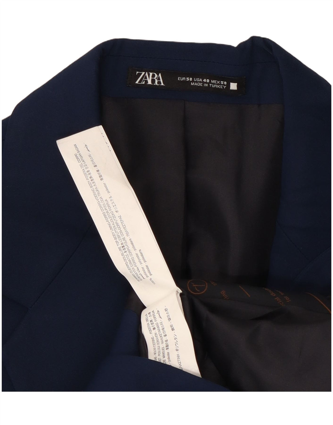 Zara Mens 2 Button Blazer Jacket EU 50 Medium Navy Blue Polyester