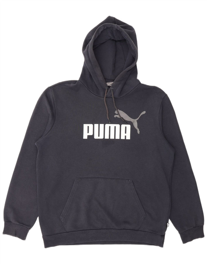Puma Mens Graphic Hoodie Jumper Medium Navy Blue Cotton