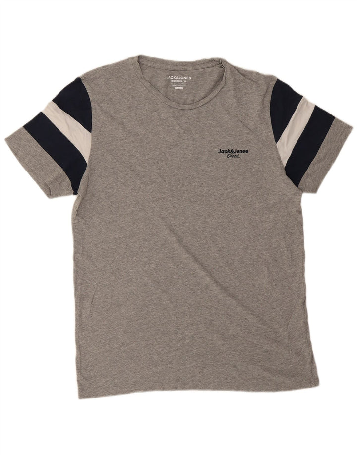 Jack & Jones Mens Regular Fit T-Shirt Top Large Grey Colourblock Cotton