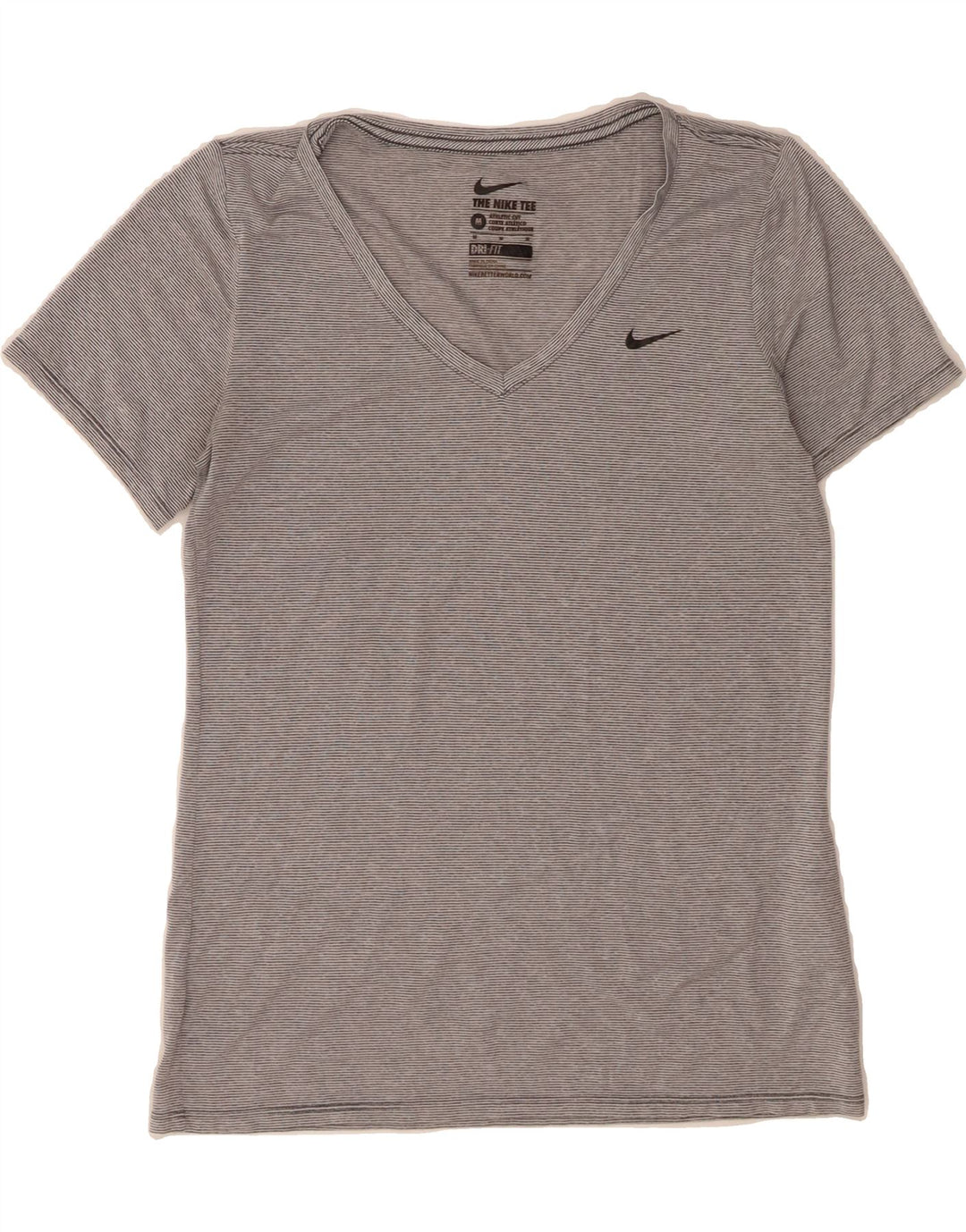 NIKE Womens Dri Fit T-Shirt Top UK 12 Medium Grey Pinstripe Polyester Vintage Nike and Second-Hand Nike from Messina Hembry 