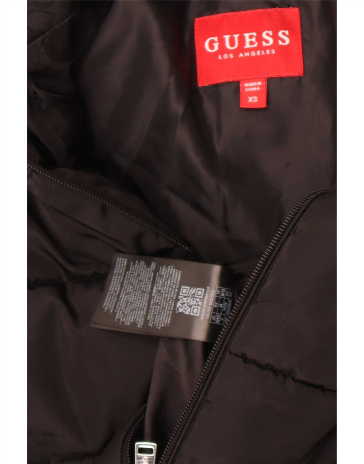 Guess Womens Crop Graphic Padded Jacket UK 6 XS Black Polyester