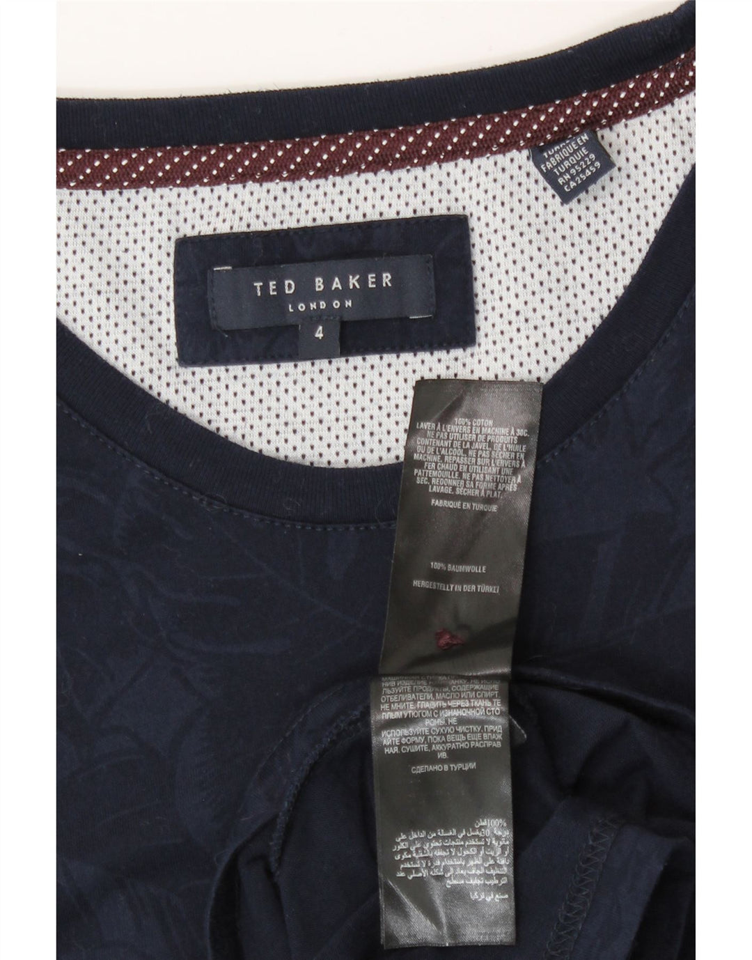 Ted Baker Mens T-Shirt Top Size 4 Large Navy Blue Floral Cotton