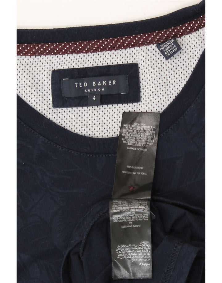 Ted Baker Mens T-Shirt Top Size 4 Large Navy Blue Floral Cotton