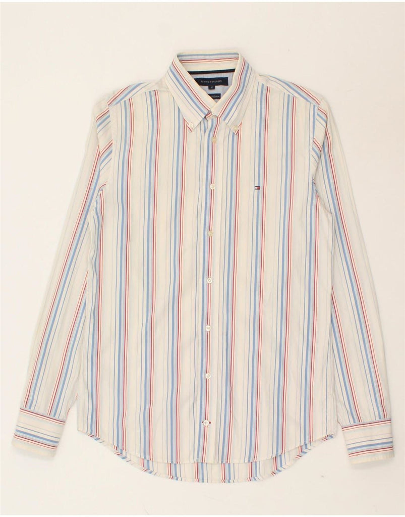 TOMMY HILFIGER Mens Shirt Medium White Striped Cotton Vintage Tommy Hilfiger and Second-Hand Tommy Hilfiger from Messina Hembry 