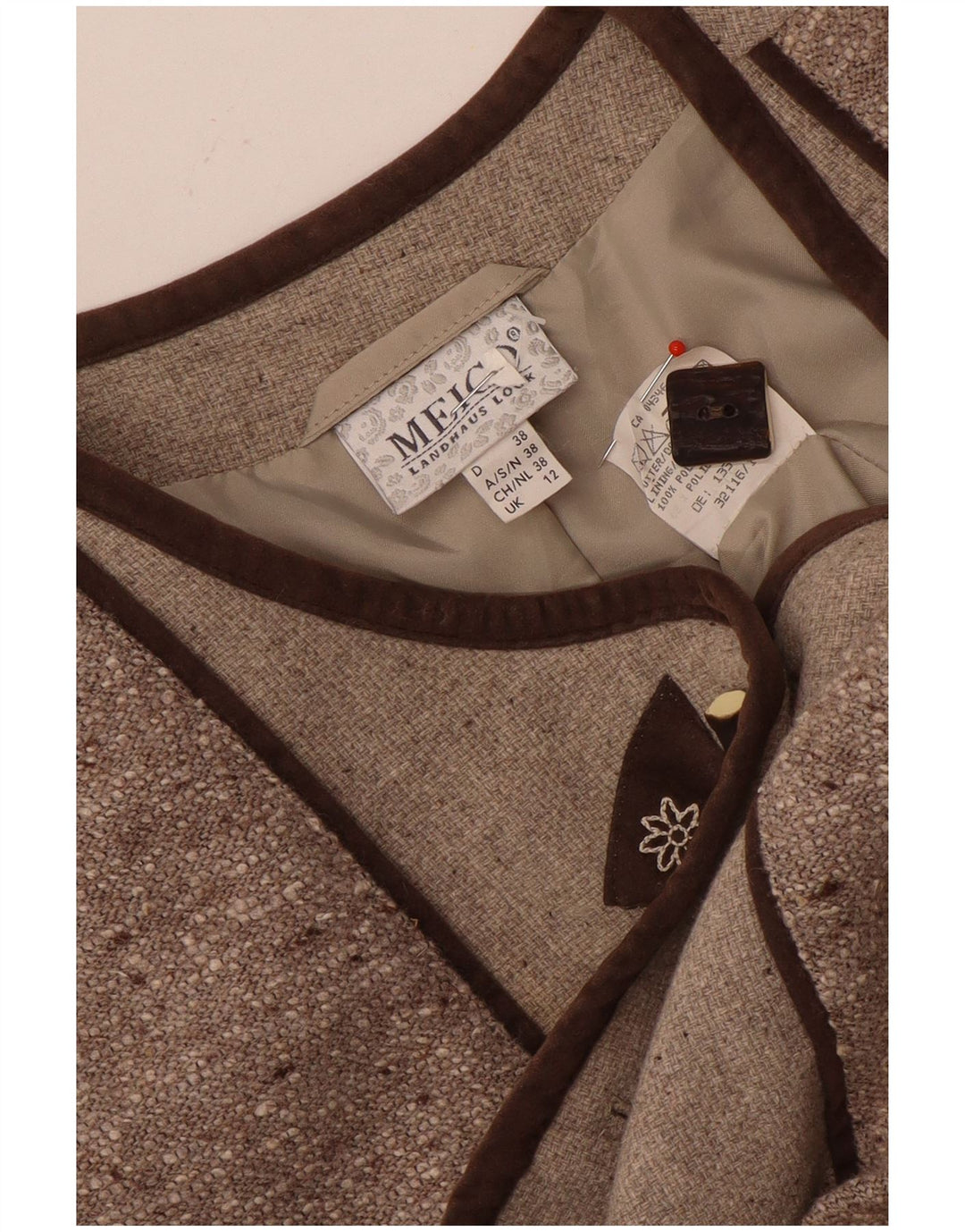Meico Womens 5 Button Blazer Jacket UK 12 Medium Brown Polyester
