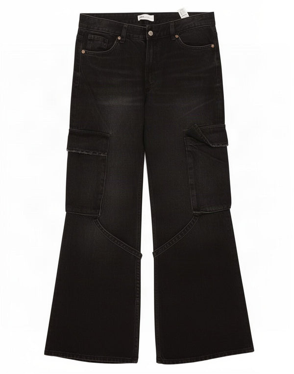 Zara Womens Cargo Bootcut Jeans EU 40 Medium W30 L32 Black Cotton