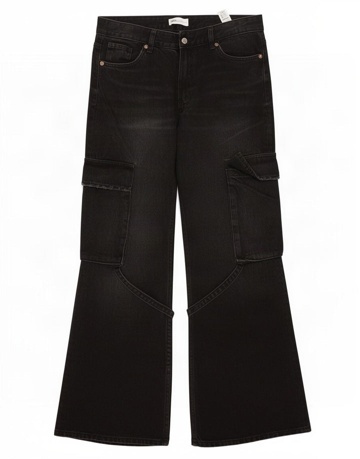 Zara Womens Cargo Bootcut Jeans EU 40 Medium W30 L32 Black Cotton