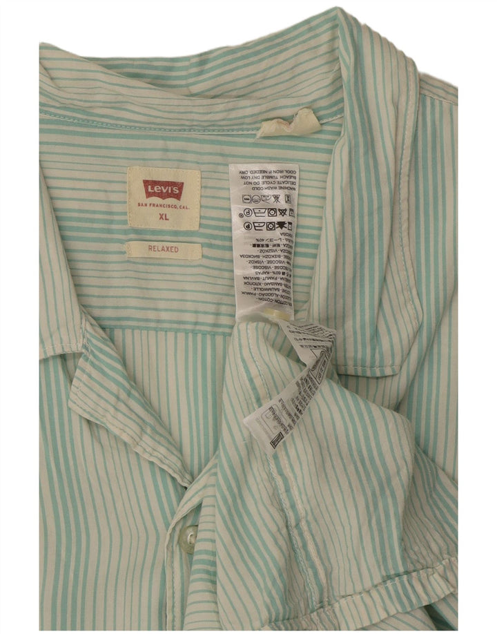 Levi's Mens Short Sleeve Relaxed Fit Shirt XL Turquoise Striped Cotton