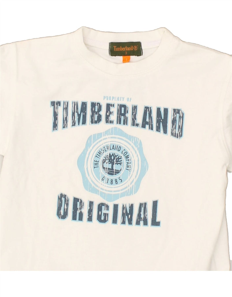 TIMBERLAND Boys Graphic T-Shirt Top 2-3 Years White Cotton | Vintage Timberland | Thrift | Second-Hand Timberland | Used Clothing | Messina Hembry 