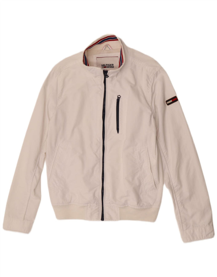 Tommy Hilfiger Mens Bomber Jacket UK 38 Medium White Nylon
