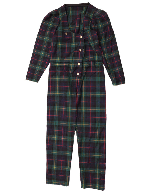 Vintage Womens Long Sleeve Jumpsuit UK 12 Medium Green Plaid