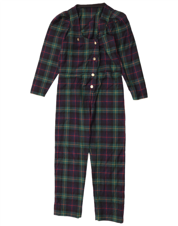 Vintage Womens Long Sleeve Jumpsuit UK 12 Medium Green Plaid