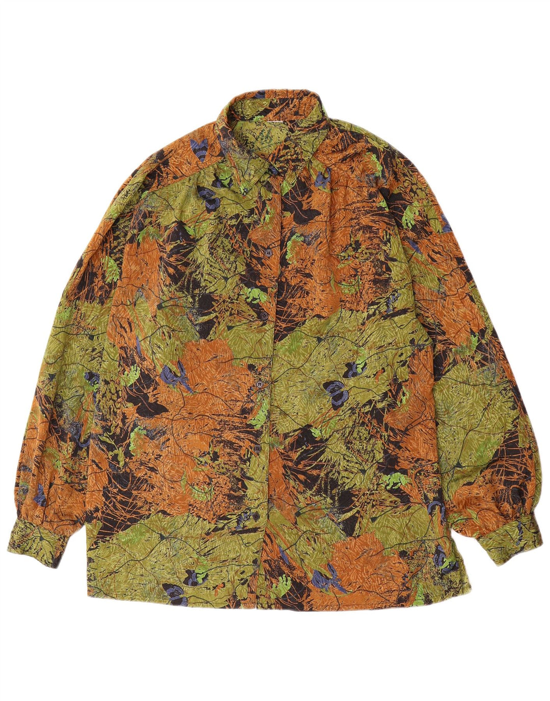 Vintage Womens Abstract Pattern Shirt Blouse UK 16 Large Green