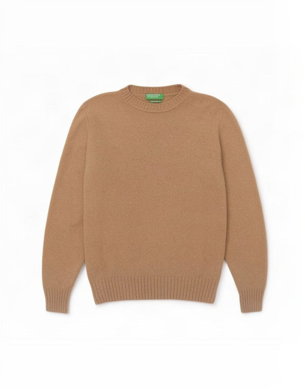 Benetton Womens Boat Neck Jumper Sweater UK 14 Large Beige Wool