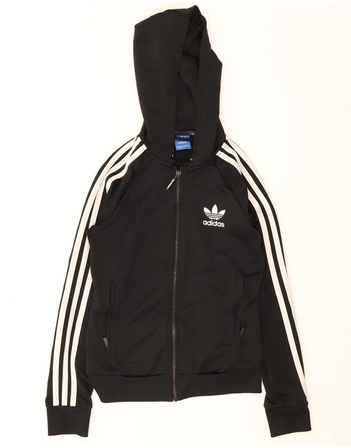 Adidas Womens Zip Hoodie Sweater UK 8 Small Black Polyester