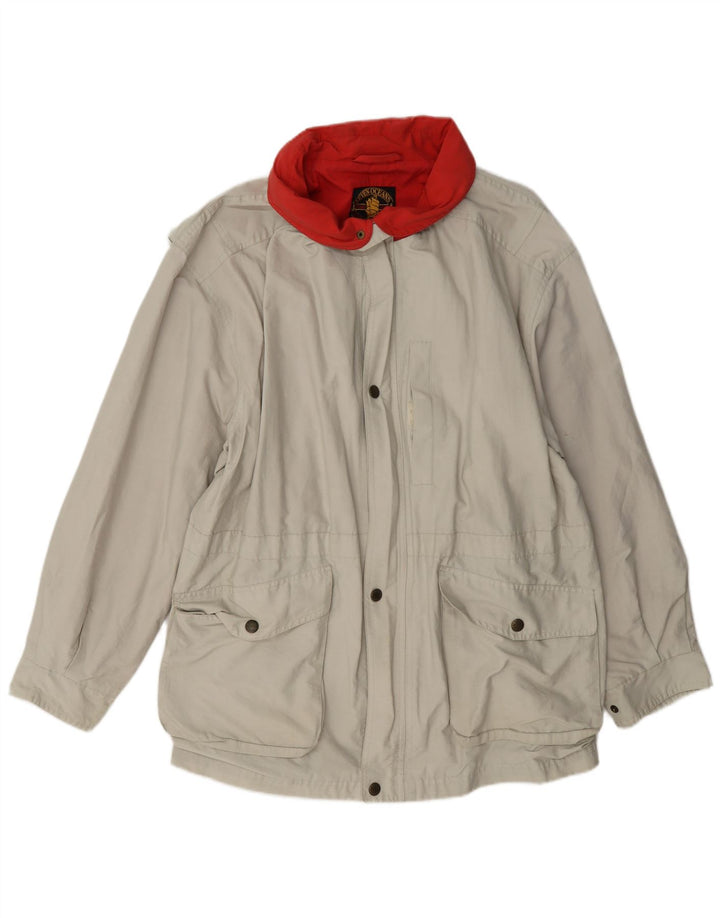 Vintage Mens Hooded Utility Jacket UK 40 Large Beige Cotton