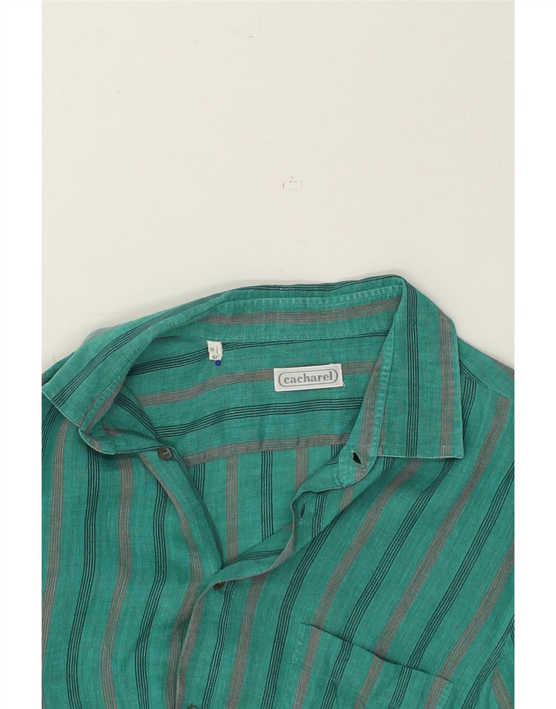 CACHAREL Mens Short Sleeve Shirt Size 16 1/2 42 Large Green Striped | Vintage Cacharel | Thrift | Second-Hand Cacharel | Used Clothing | Messina Hembry 