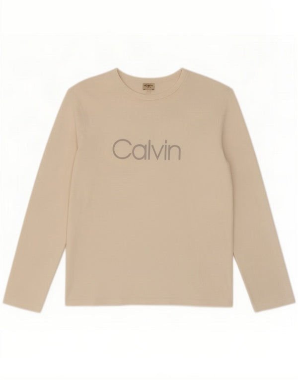 Calvin Klein Jeans Womens Graphic Top Long Sleeve UK 16 Large White Cotton