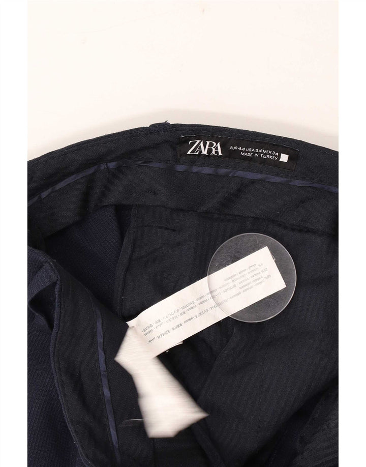 Zara Mens Slim Suit Trousers EU 44 Large W34 L30 Navy Blue Polyester