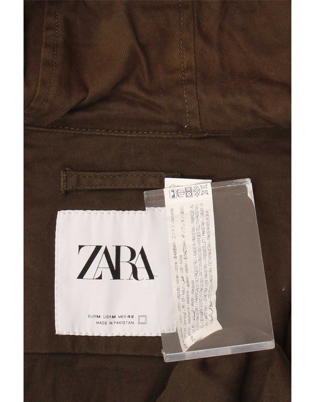 Zara Mens Hooded Utility Jacket UK 38 Medium Khaki Cotton