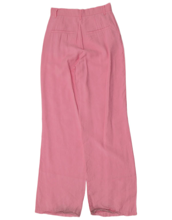 Zara Womens High Waist Wide Leg Chino Trousers XS W24 L34 Pink Modal