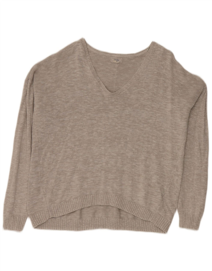 Fat Face Womens Oversized V-Neck Jumper Sweater UK 16 Large Grey Cotton