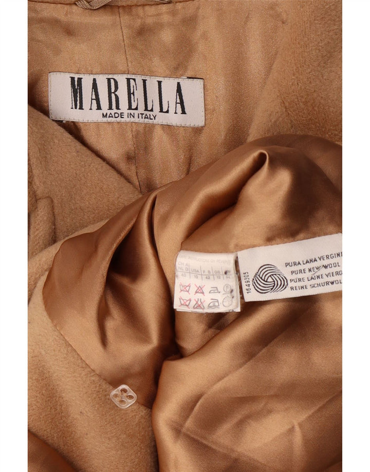 MARELLA Womens Double Breasted Coat UK 12 Medium Beige Virgin Wool Classic