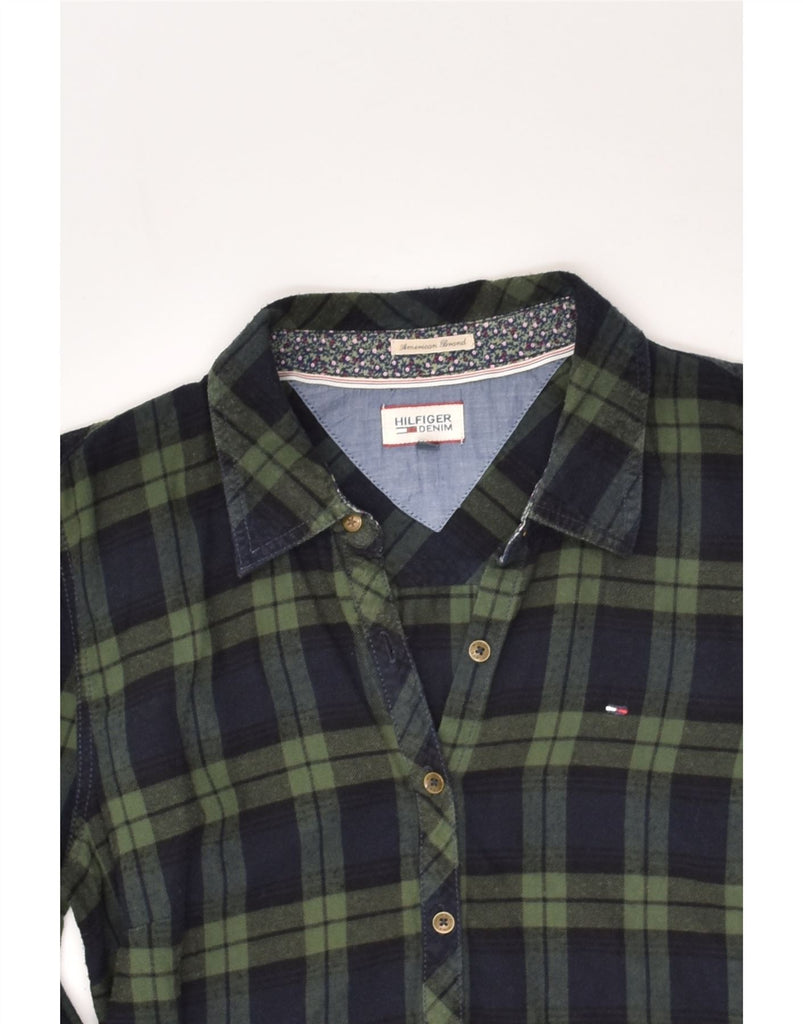 TOMMY HILFIGER Womens Shirt UK 14 Medium Navy Blue Check Cotton | Vintage Tommy Hilfiger | Thrift | Second-Hand Tommy Hilfiger | Used Clothing | Messina Hembry 