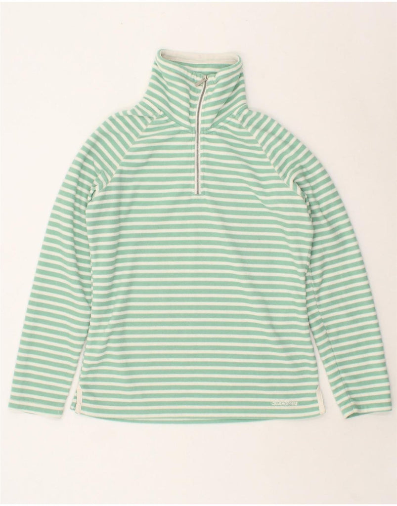 CRAGHOPPERS Womens Zip Neck Fleece Jumper UK 12 Medium Green Striped | Vintage CRAGHOPPERS | Thrift | Second-Hand CRAGHOPPERS | Used Clothing | Messina Hembry 