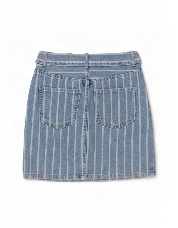 Benetton Womens Denim Skirt W26 Small Blue Striped