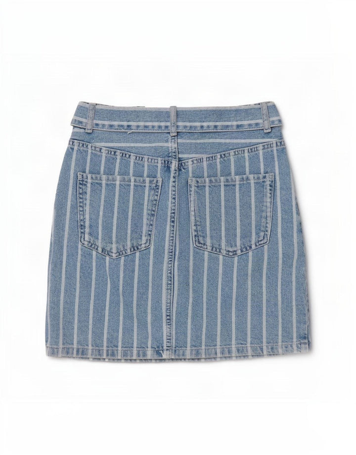 Benetton Womens Denim Skirt W26 Small Blue Striped