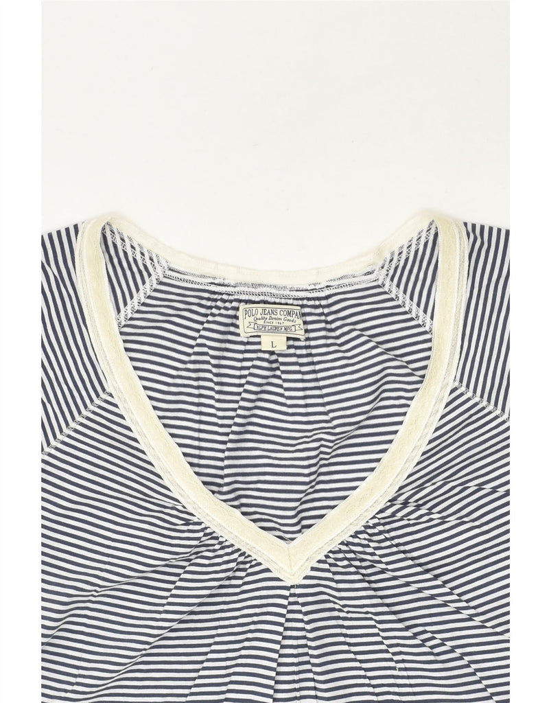 RALPH LAUREN Womens T-Shirt Top UK 16 Large Grey Striped | Vintage Ralph Lauren | Thrift | Second-Hand Ralph Lauren | Used Clothing | Messina Hembry 