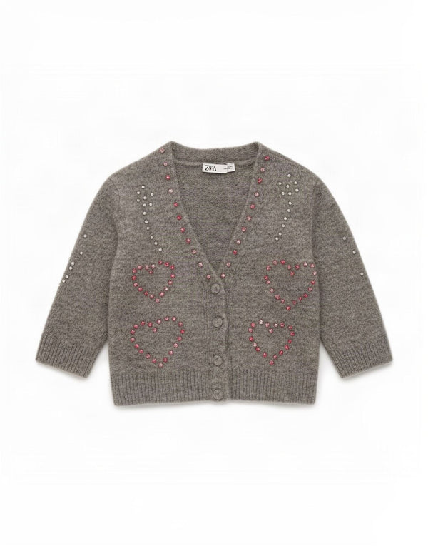 Zara Womens Short Sleeve Bolero Jumper UK 12 Medium Grey Flecked Heart
