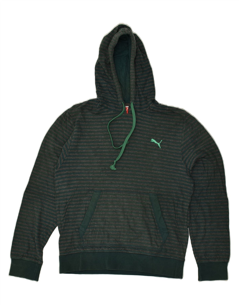 PUMA Mens Hoodie Jumper Small Green Striped | Vintage Puma | Thrift | Second-Hand Puma | Used Clothing | Messina Hembry 