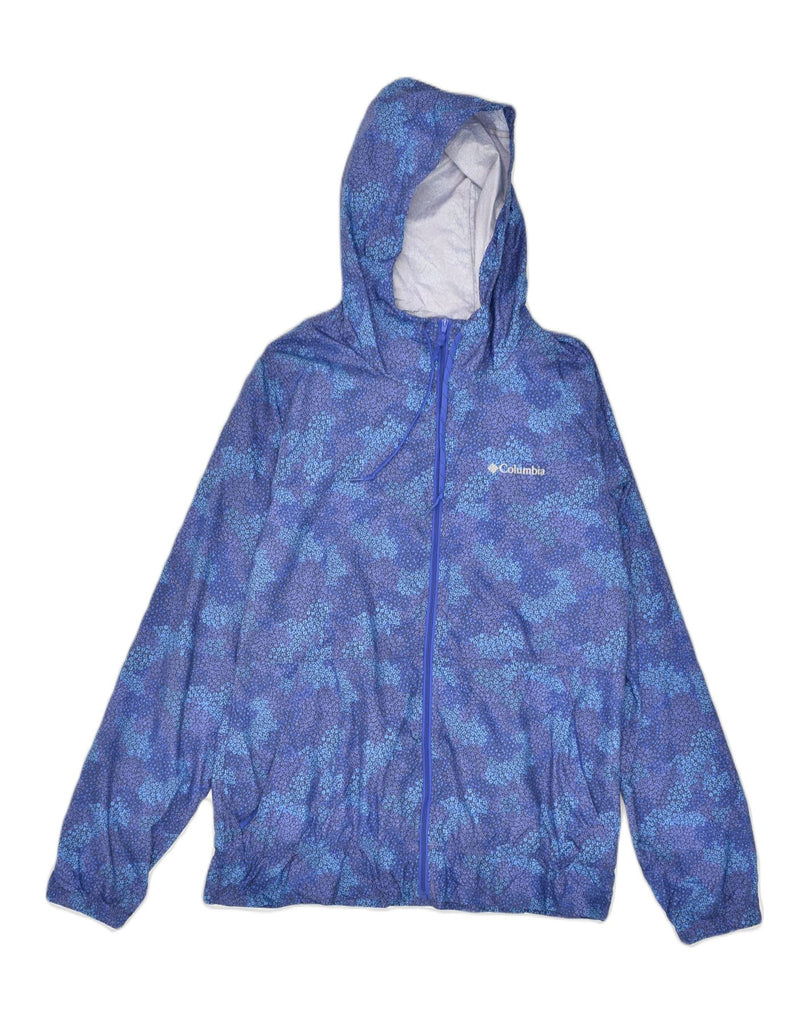 COLUMBIA Womens Hooded Rain Jacket UK 10 Small Blue Floral Polyester | Vintage Columbia | Thrift | Second-Hand Columbia | Used Clothing | Messina Hembry 